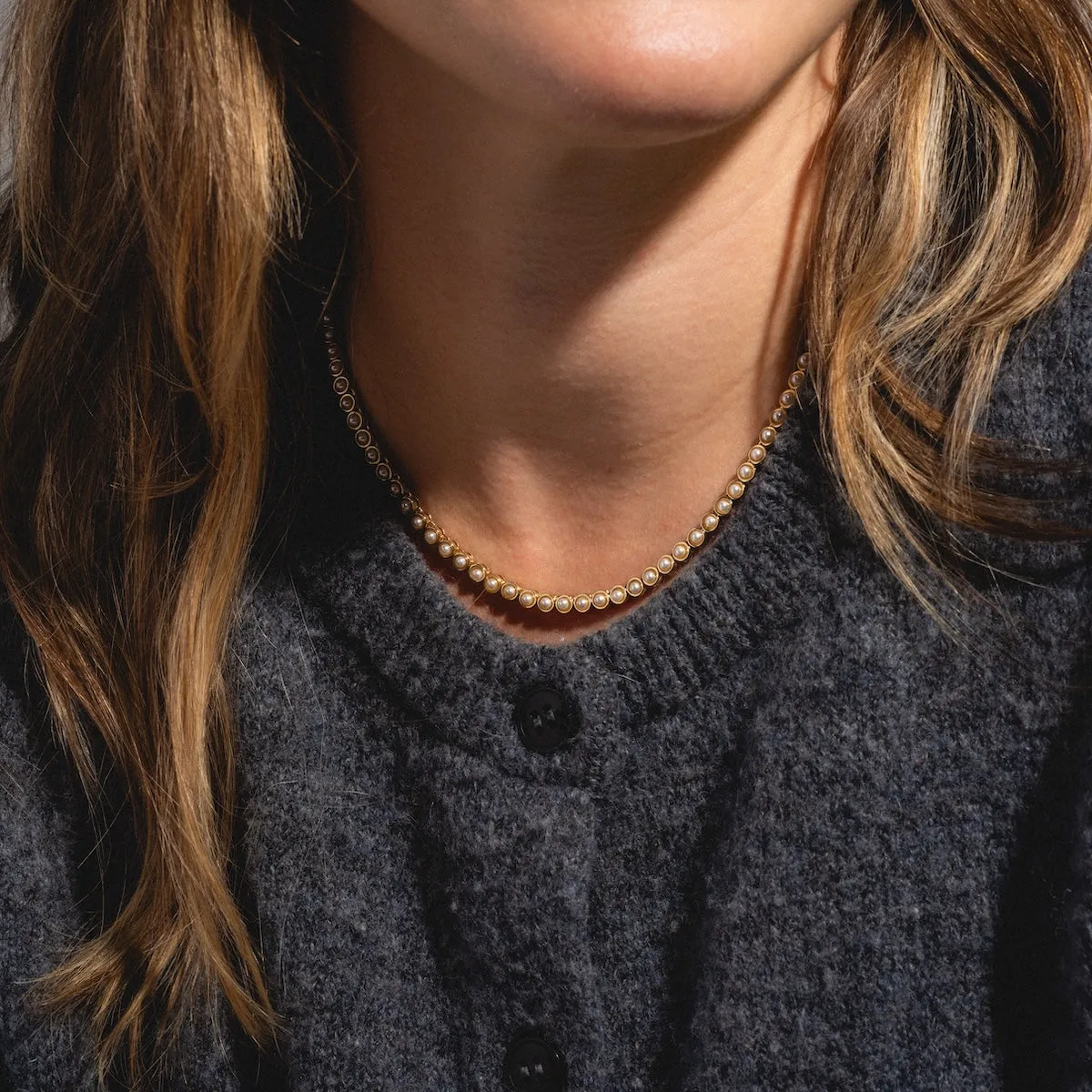 Tennis Necklace in Pearl
