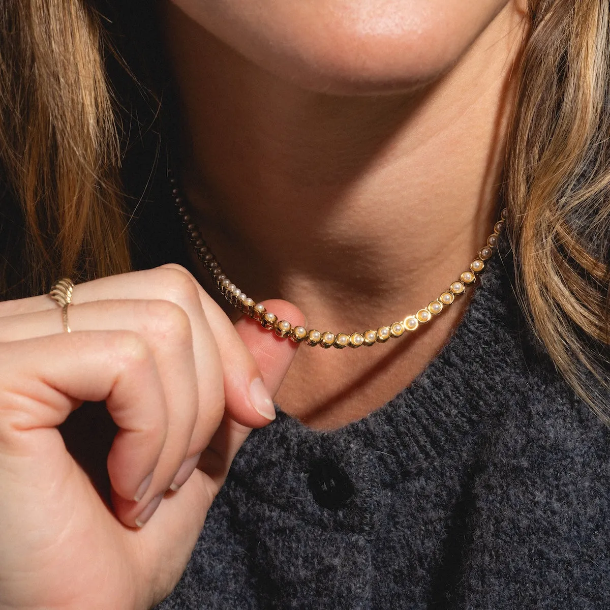 Tennis Necklace in Pearl