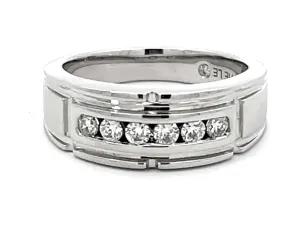 The Leo Mens Diamond Band Ring 14k White Gold