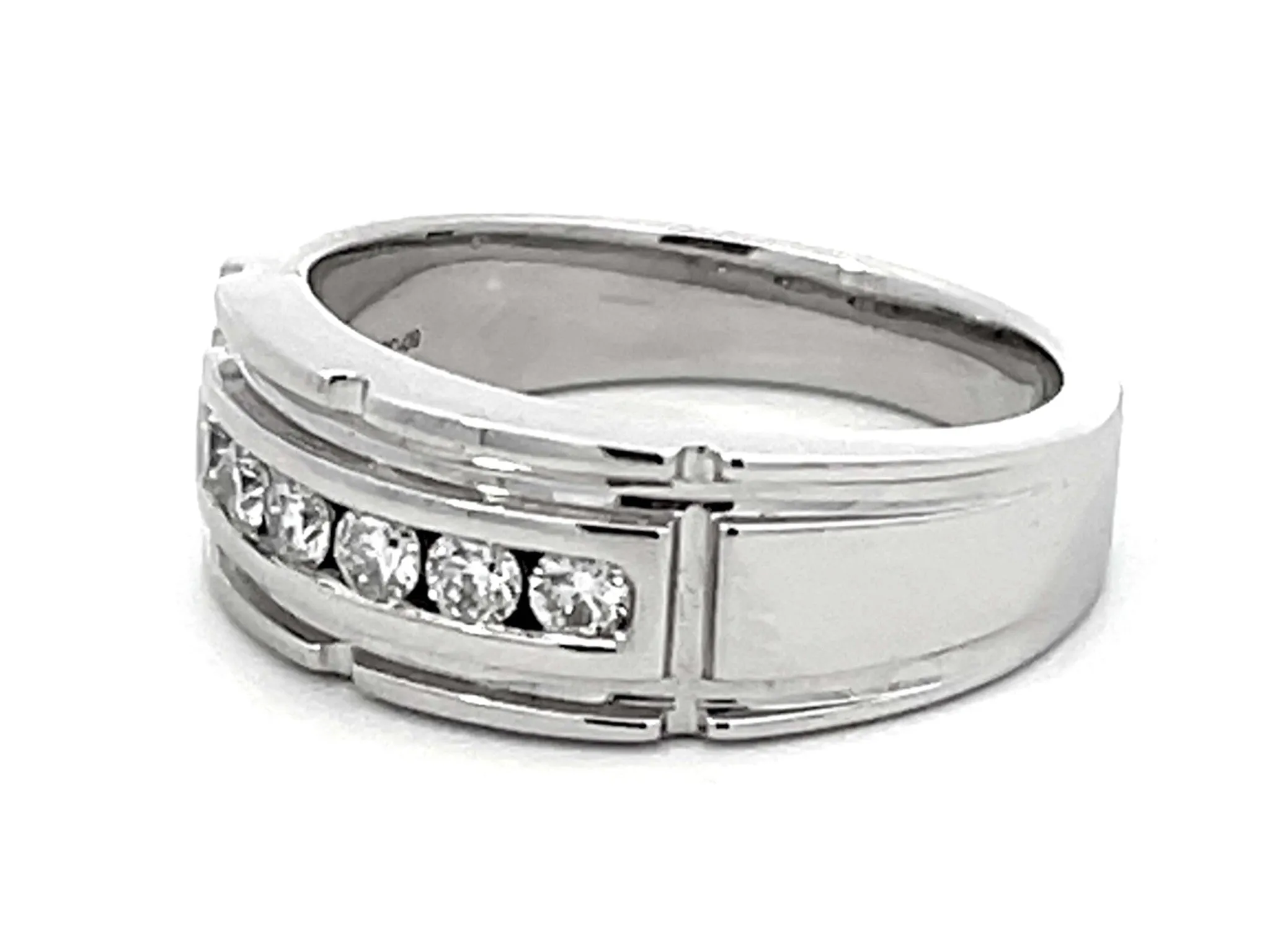 The Leo Mens Diamond Band Ring 14k White Gold