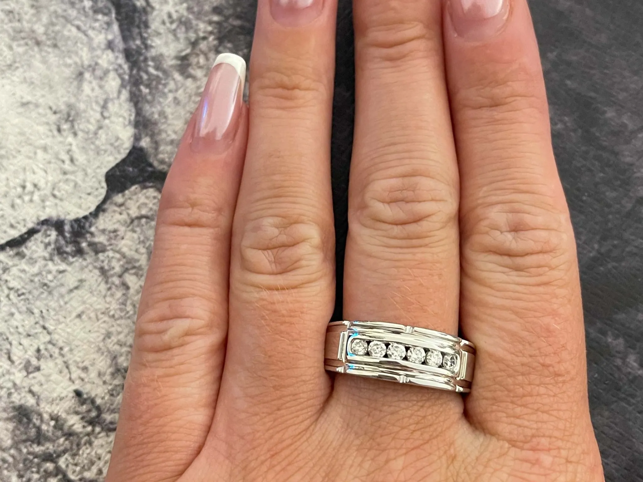 The Leo Mens Diamond Band Ring 14k White Gold