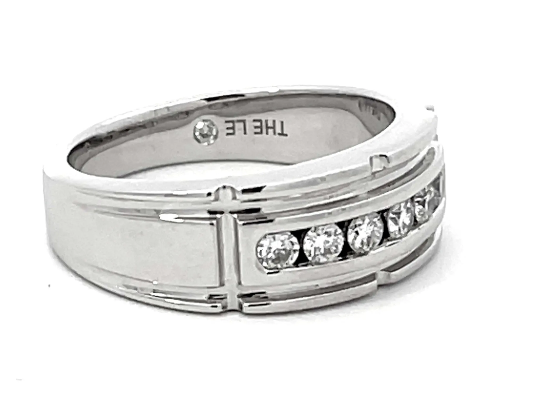 The Leo Mens Diamond Band Ring 14k White Gold