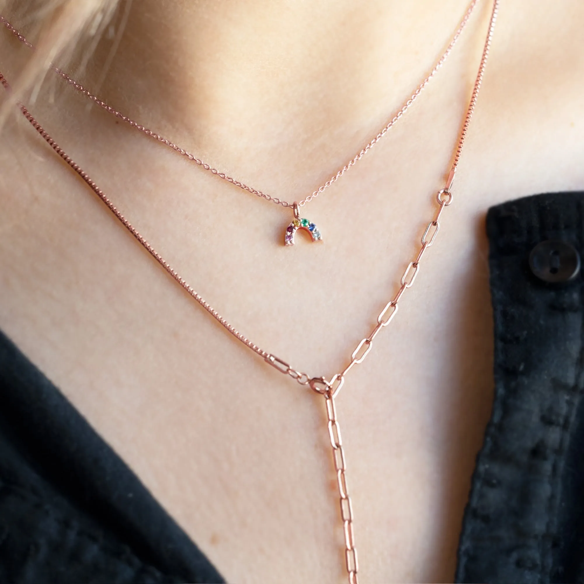 The Rainbow Sapphire Charm Necklace | 10K Rose Gold