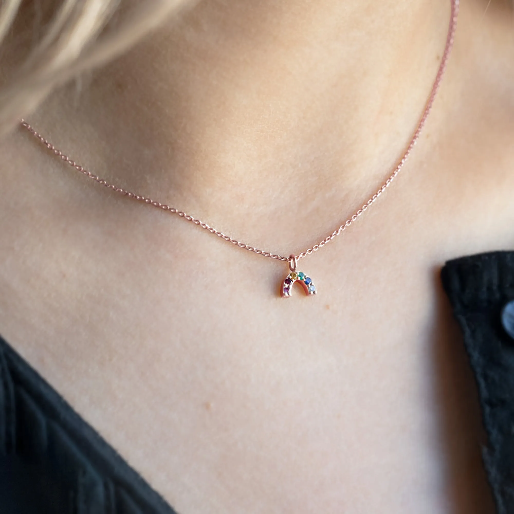 The Rainbow Sapphire Charm Necklace | 10K Rose Gold