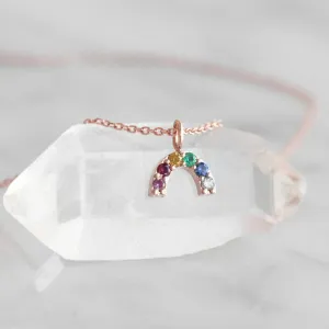 The Rainbow Sapphire Charm Necklace | 10K Rose Gold