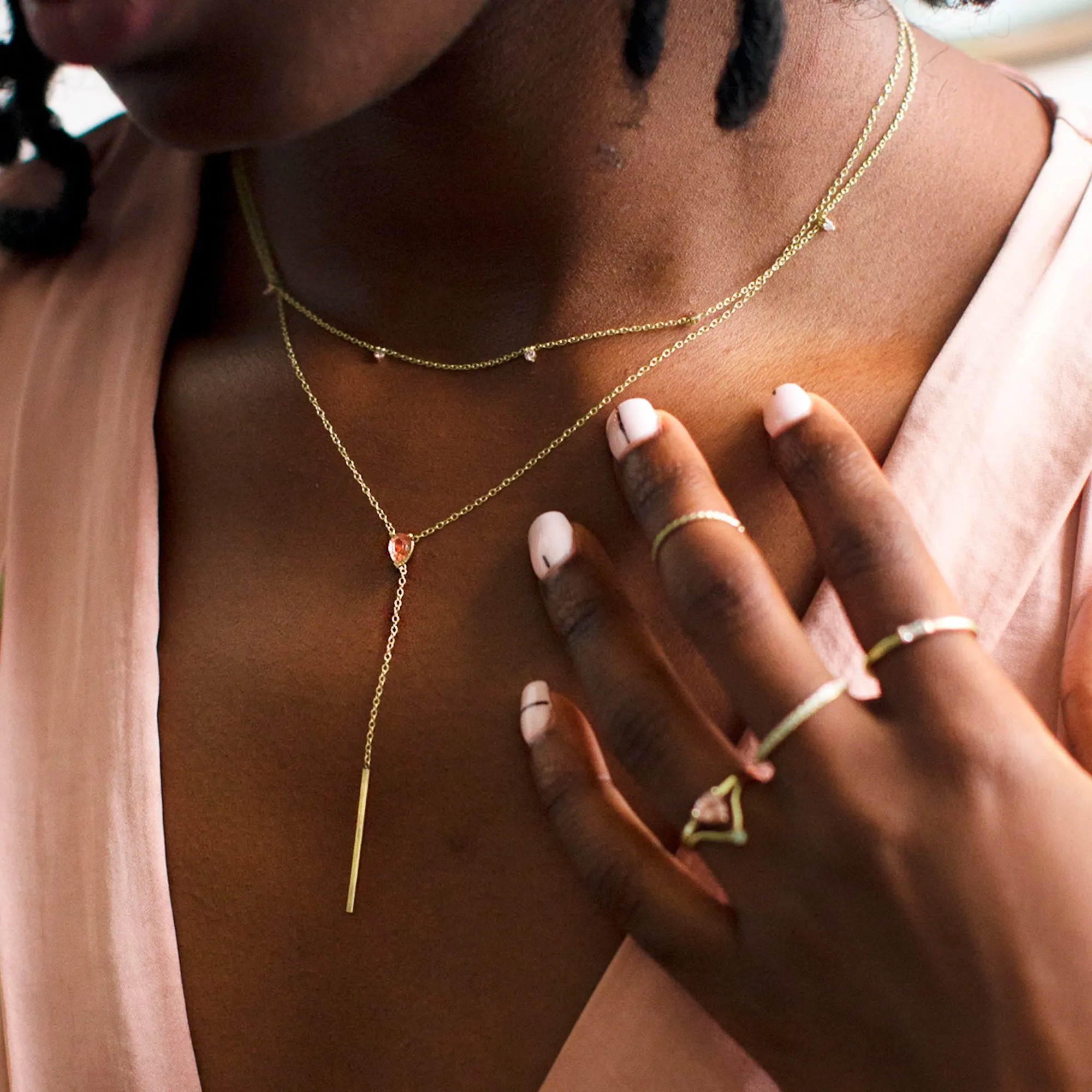 The Sunstone Gemstone Lariat Necklace | 10K Yellow Gold