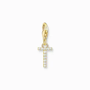 Thomas Sabo Gold-plated Charm Pendant Letter T with White Stones