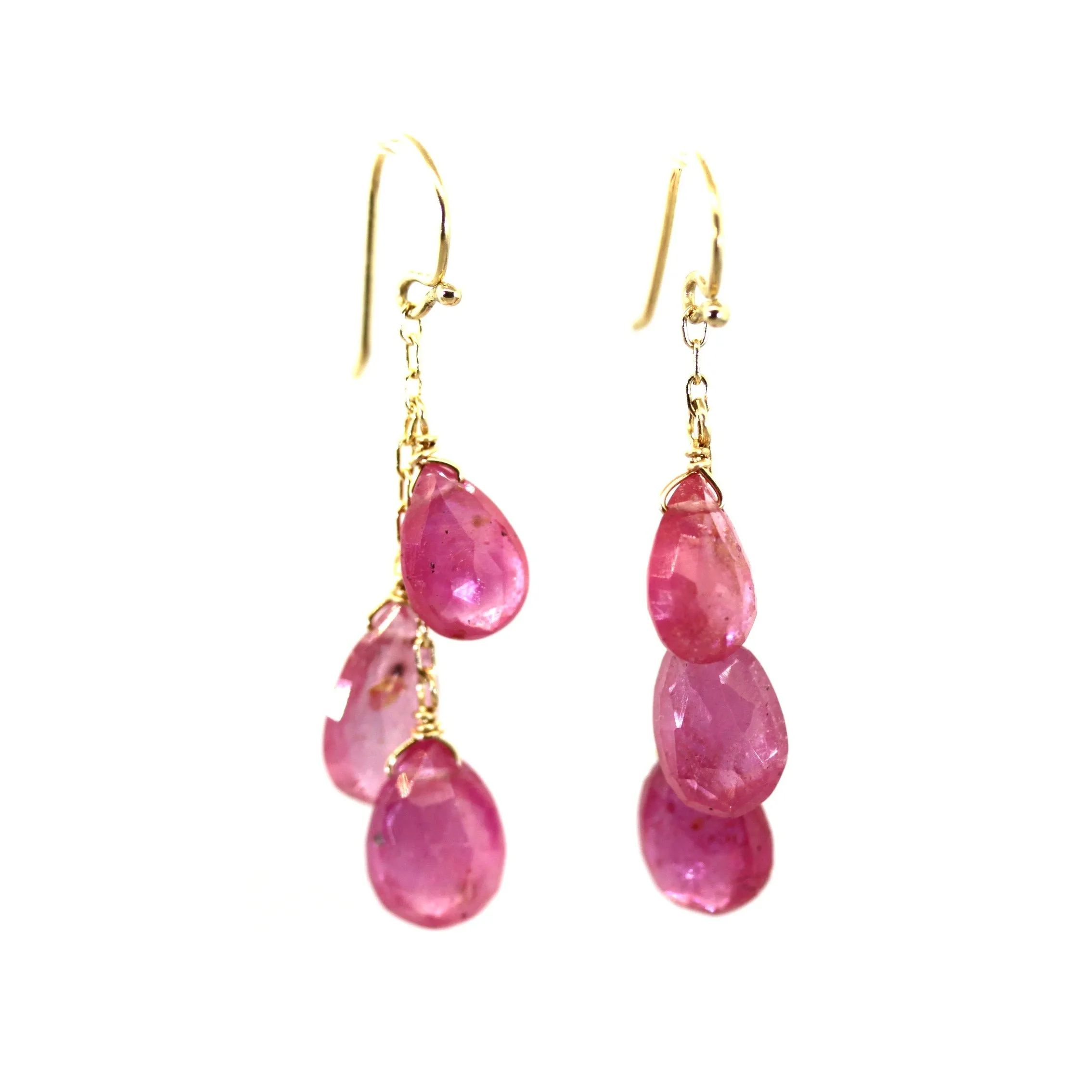 Three Drop Gemstone Dangle Earrings