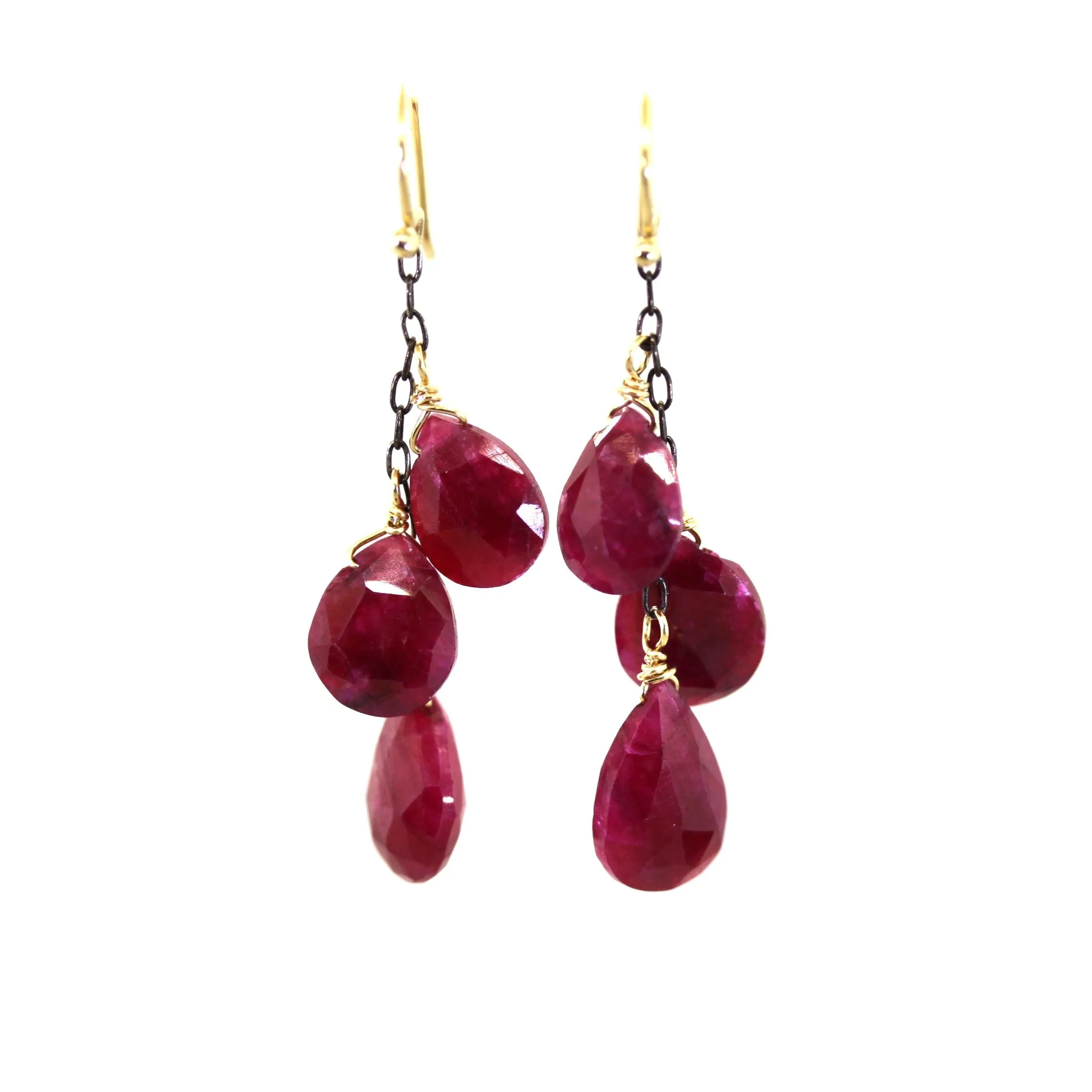 Three Drop Gemstone Dangle Earrings
