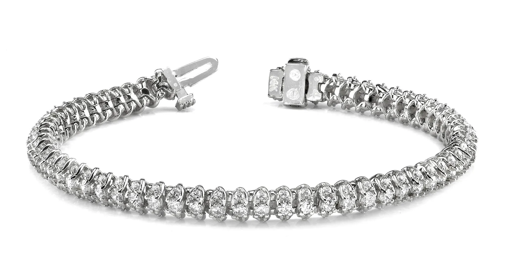 Three Row Diamond Scoop Link Diamond Bracelet with 4.21 ct.(finished) 1.25mm, 2.25mm