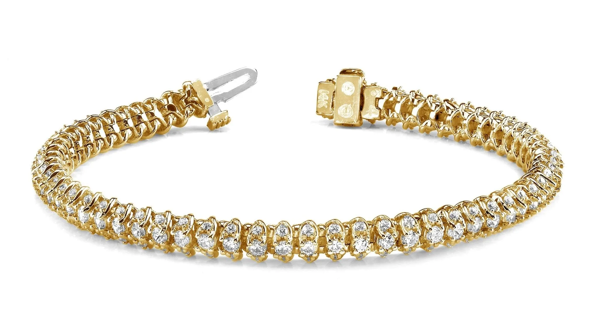 Three Row Diamond Scoop Link Diamond Bracelet with 4.21 ct.(finished) 1.25mm, 2.25mm