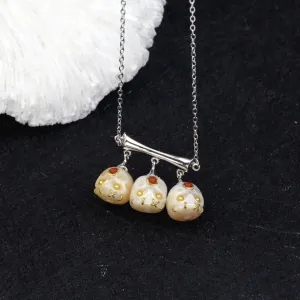 Three Stone Pearl Śmaśana Skull Necklace