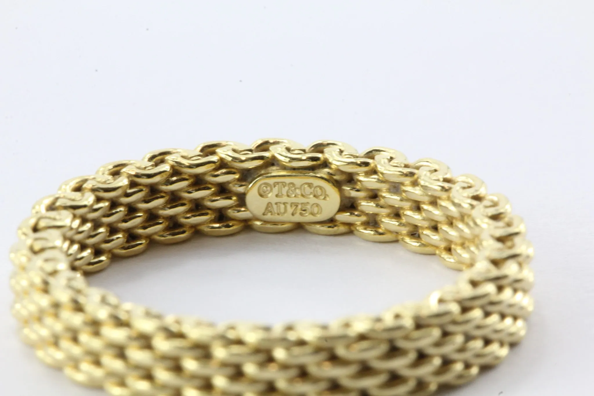 Tiffany & Co 18K Gold Somerset Mesh 3.5mm Band Ring Size 6.75