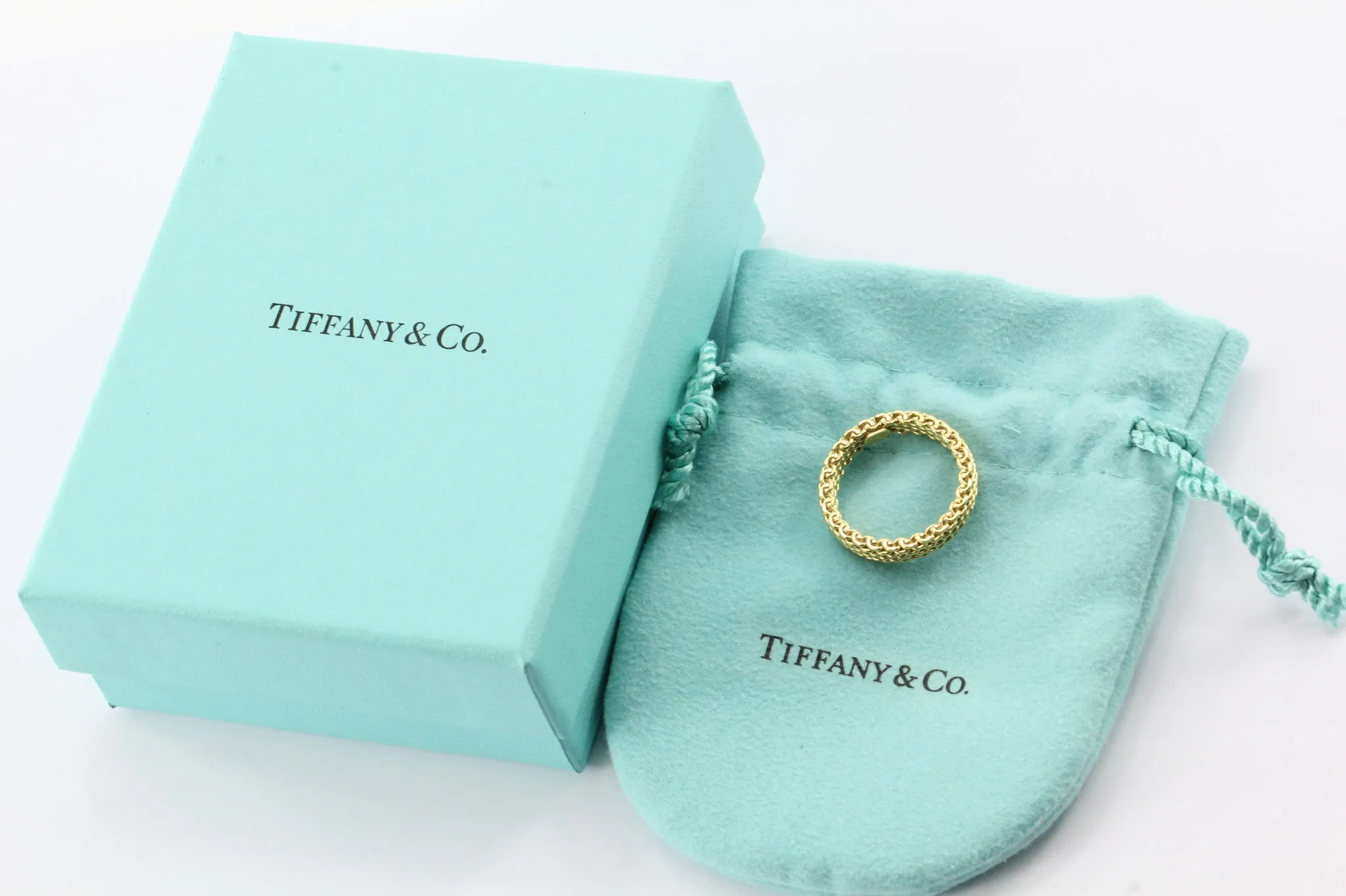 Tiffany & Co 18K Gold Somerset Mesh 3.5mm Band Ring Size 6.75