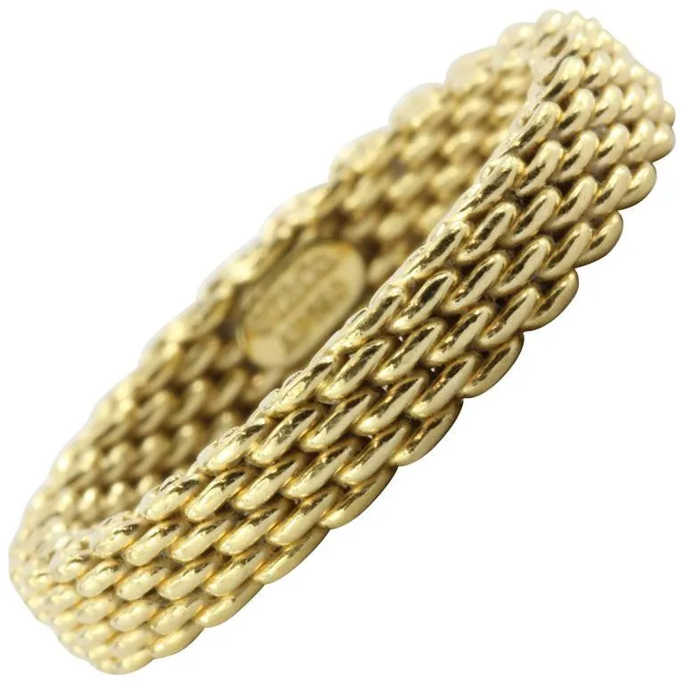 Tiffany & Co 18K Gold Somerset Mesh 3.5mm Band Ring Size 6.75