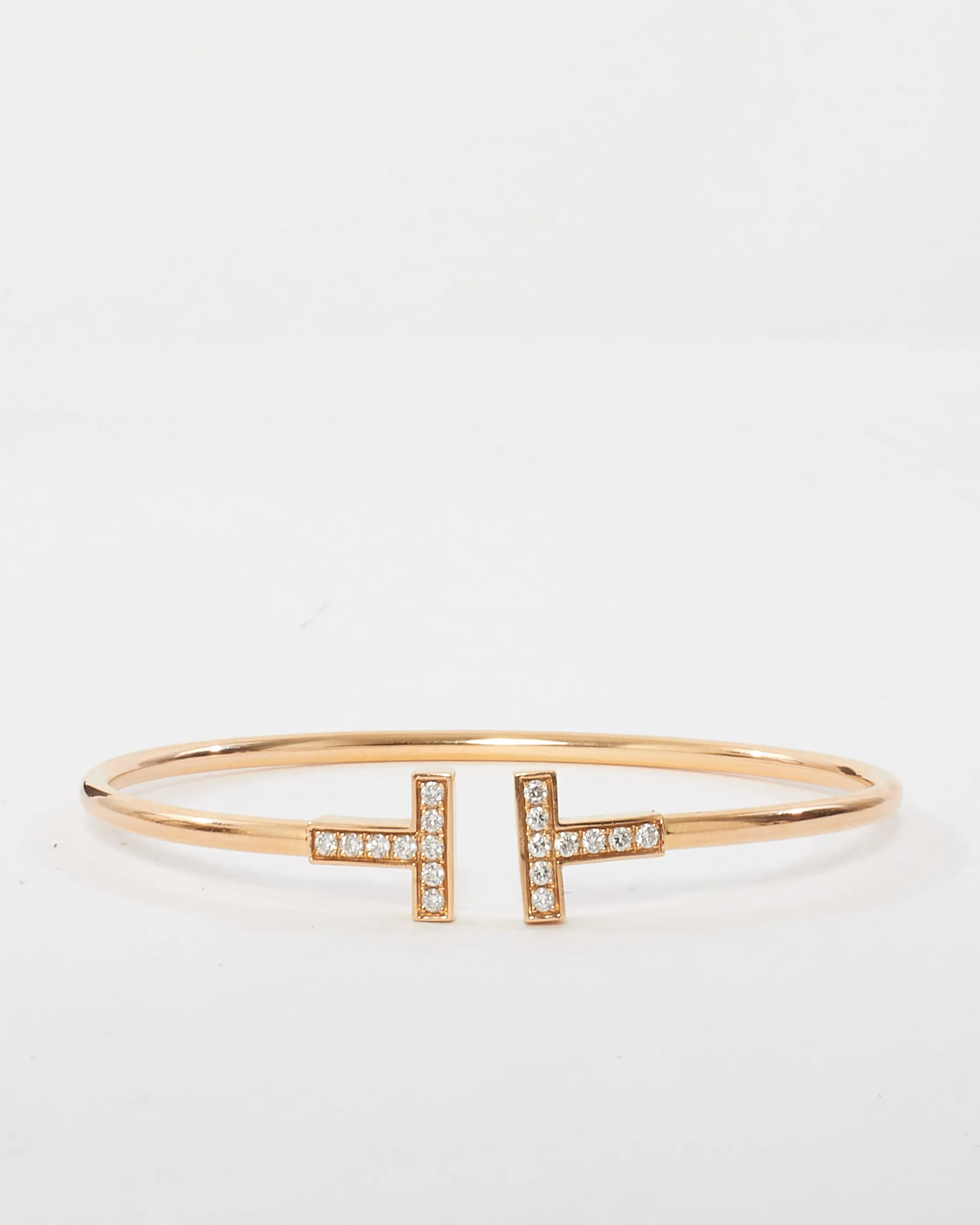 Tiffany & Co. 18K Rose Gold Tiffany T Wire Bracelet With Diamonds
