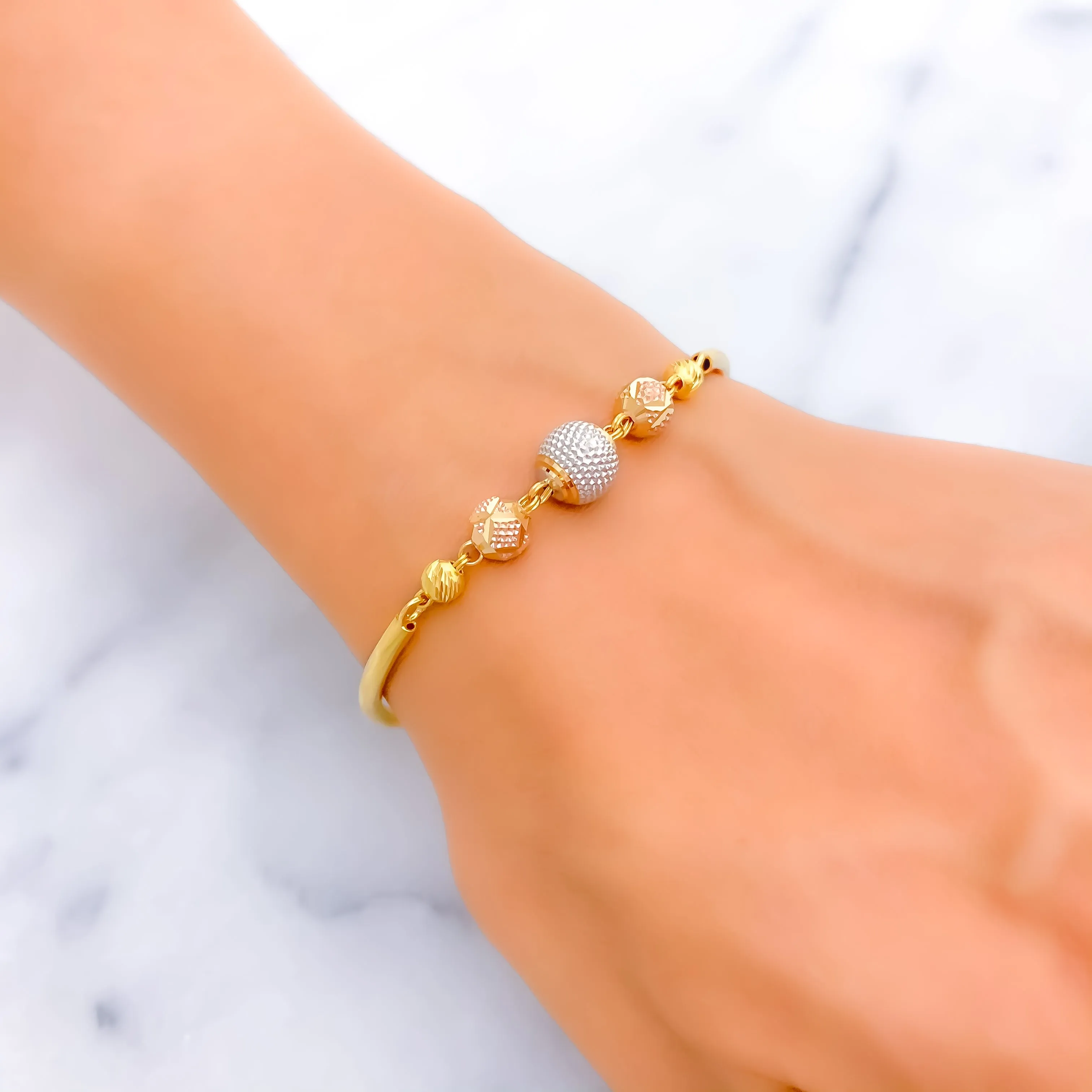 Timeless Textured 22k Gold Orb Flexi Bangle Bracelet