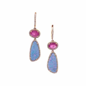 Trinity Rose Gold Drop Earrings with Opal and Ruby