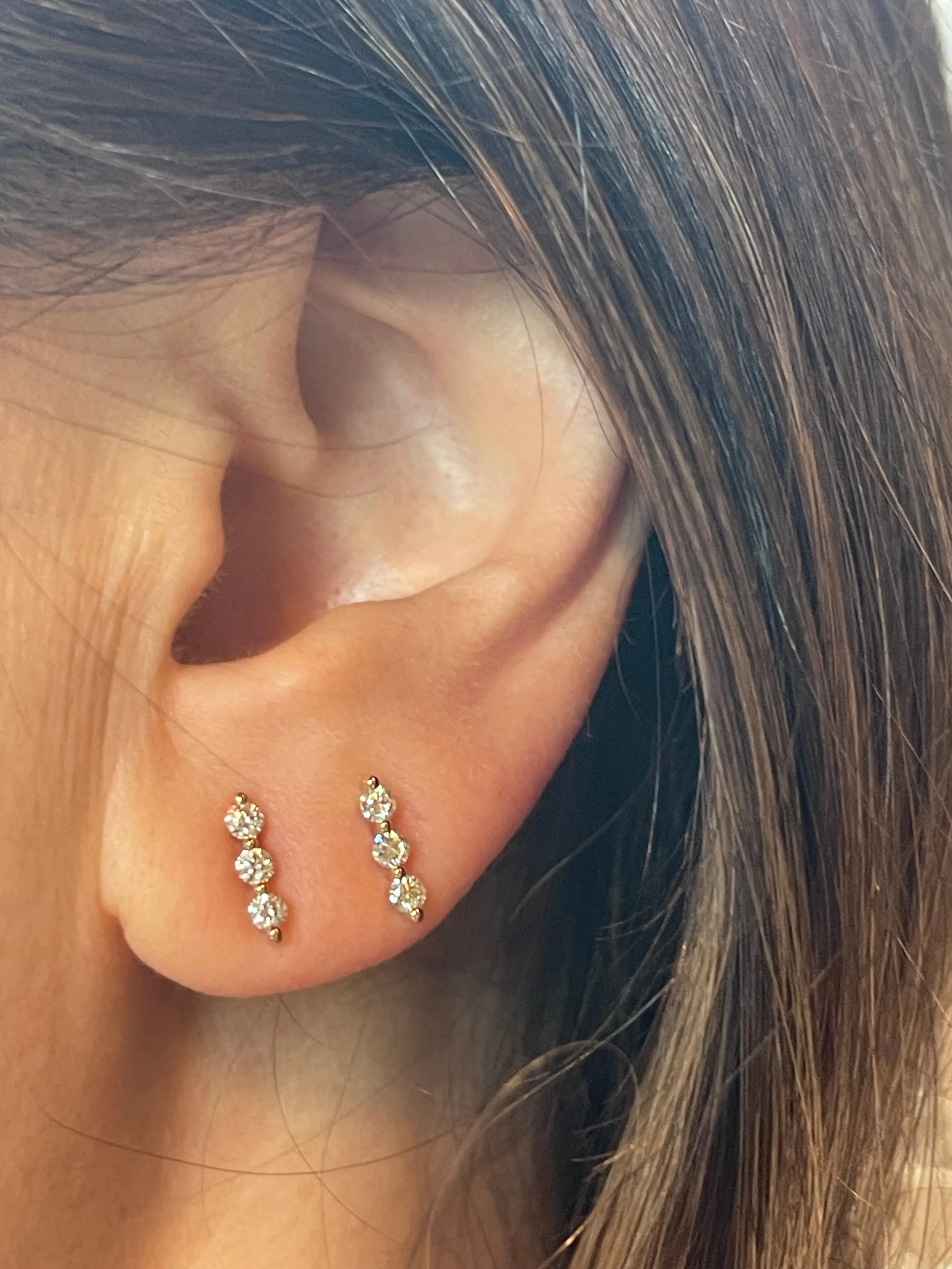 TRIPLE THREAT EAR BAR STUD EARRINGS