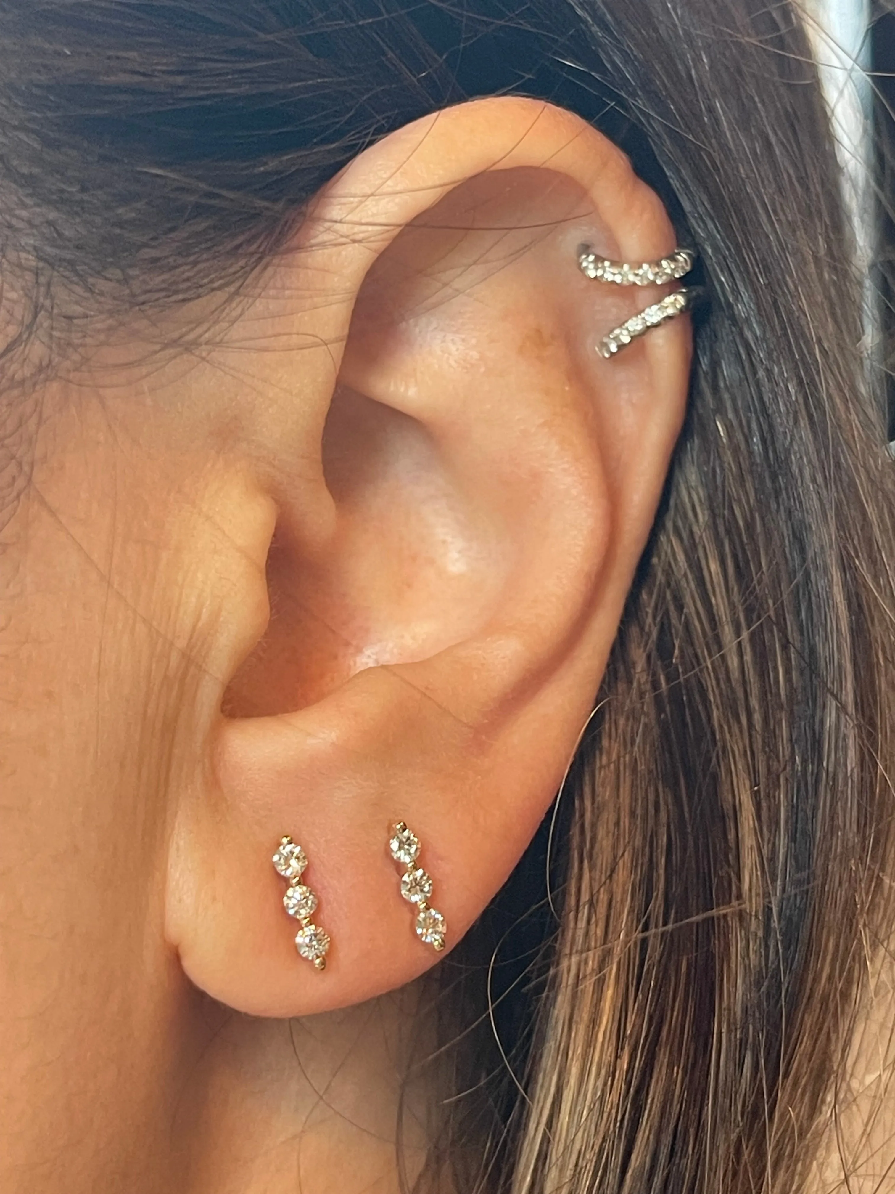 TRIPLE THREAT EAR BAR STUD EARRINGS