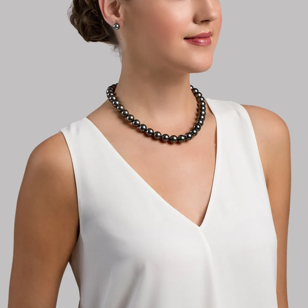 True Round Black Tahitian Pearl Necklace, 11.0-13.0mm - AAA/AAAA Quality