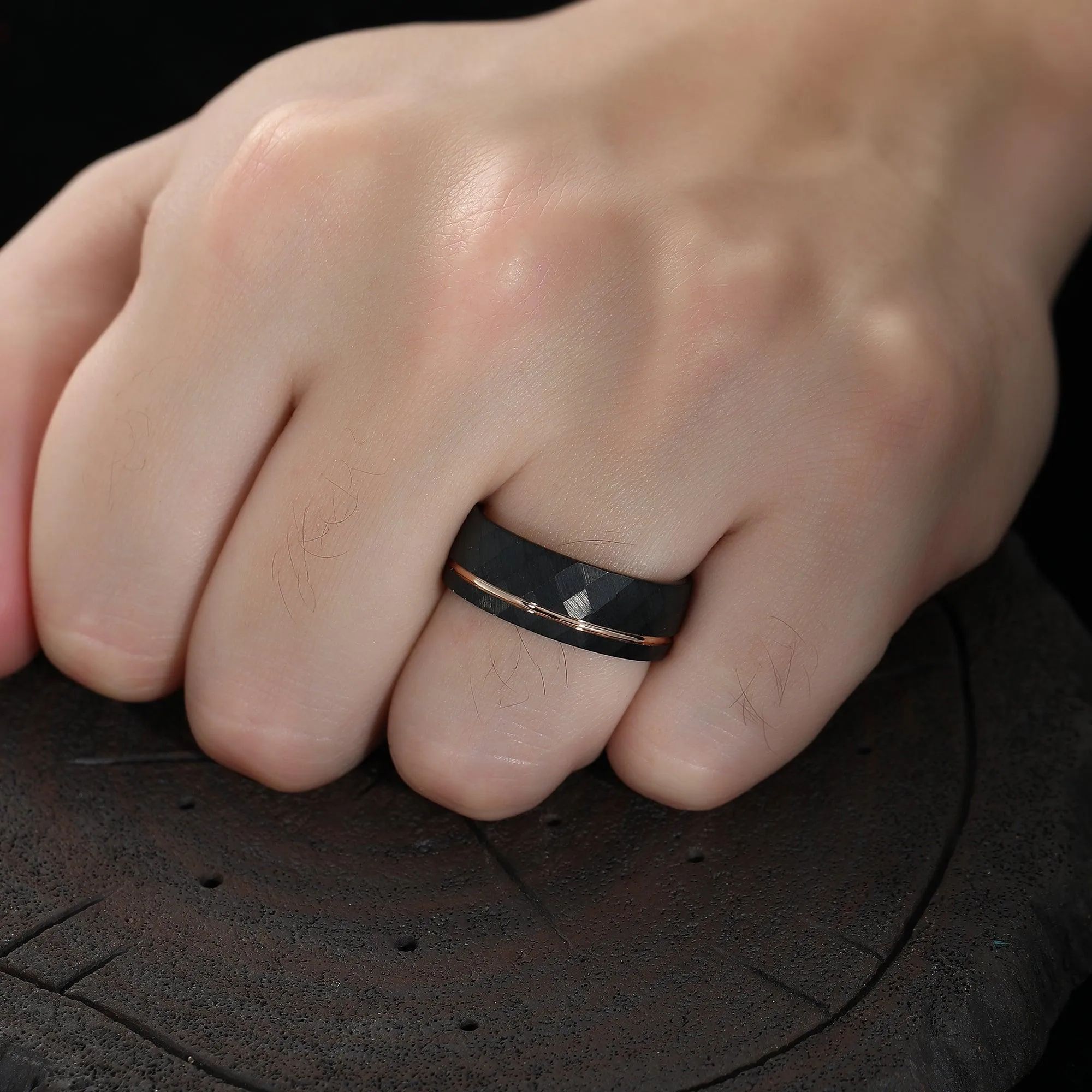 Tungsten Men's Ring with 925 Silver Rose Gold Plated Moissanite Ring His and Hers Tungsten Couples Ring Set