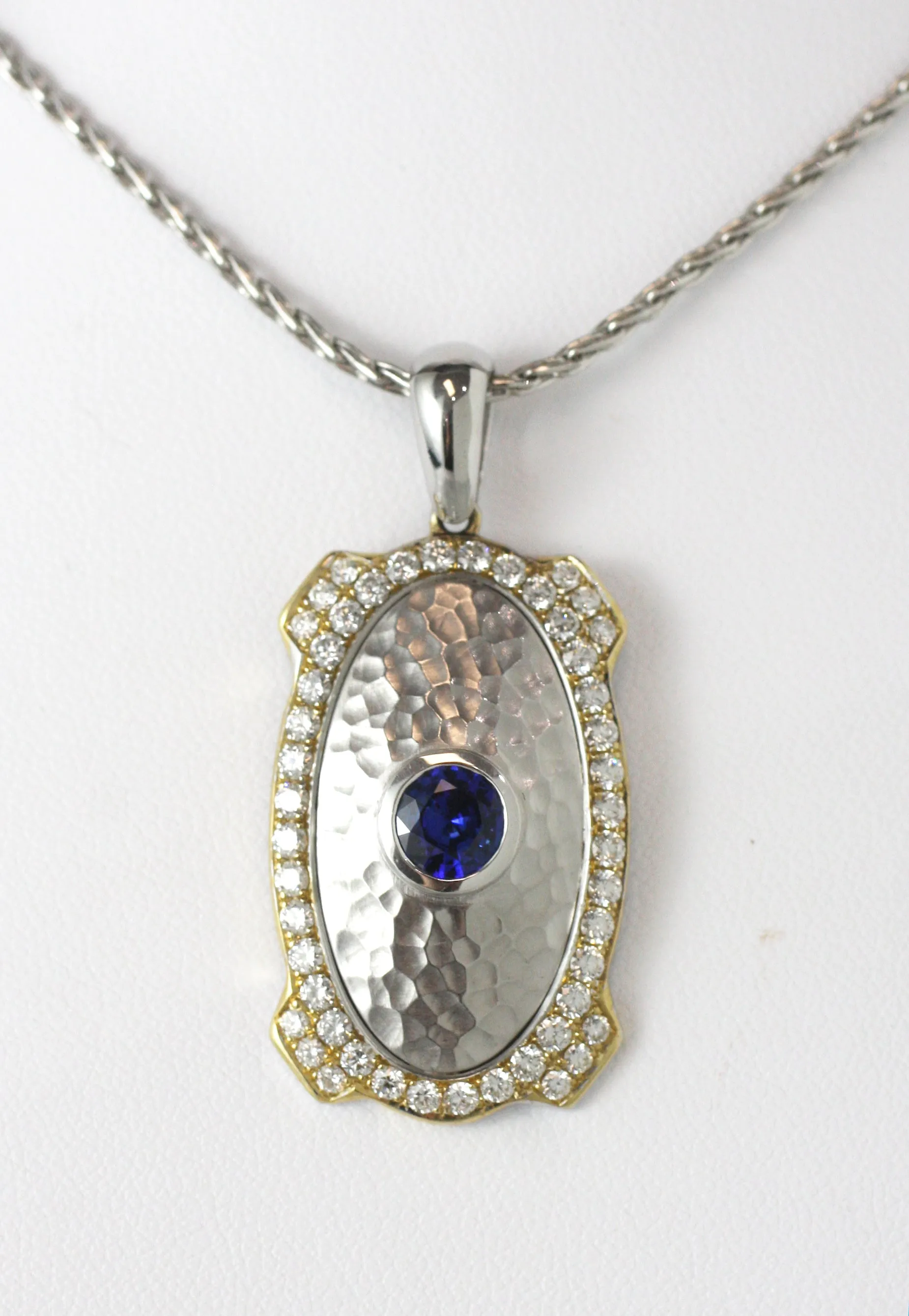 Two Tone Hammered Sapphire Pendant