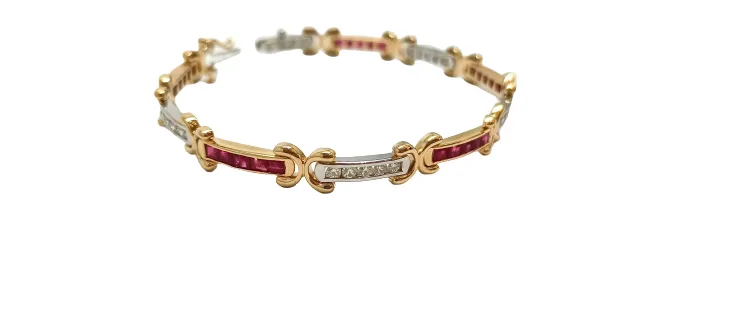 Two Tone "X" Statement Gold 14k Fine Bracelet