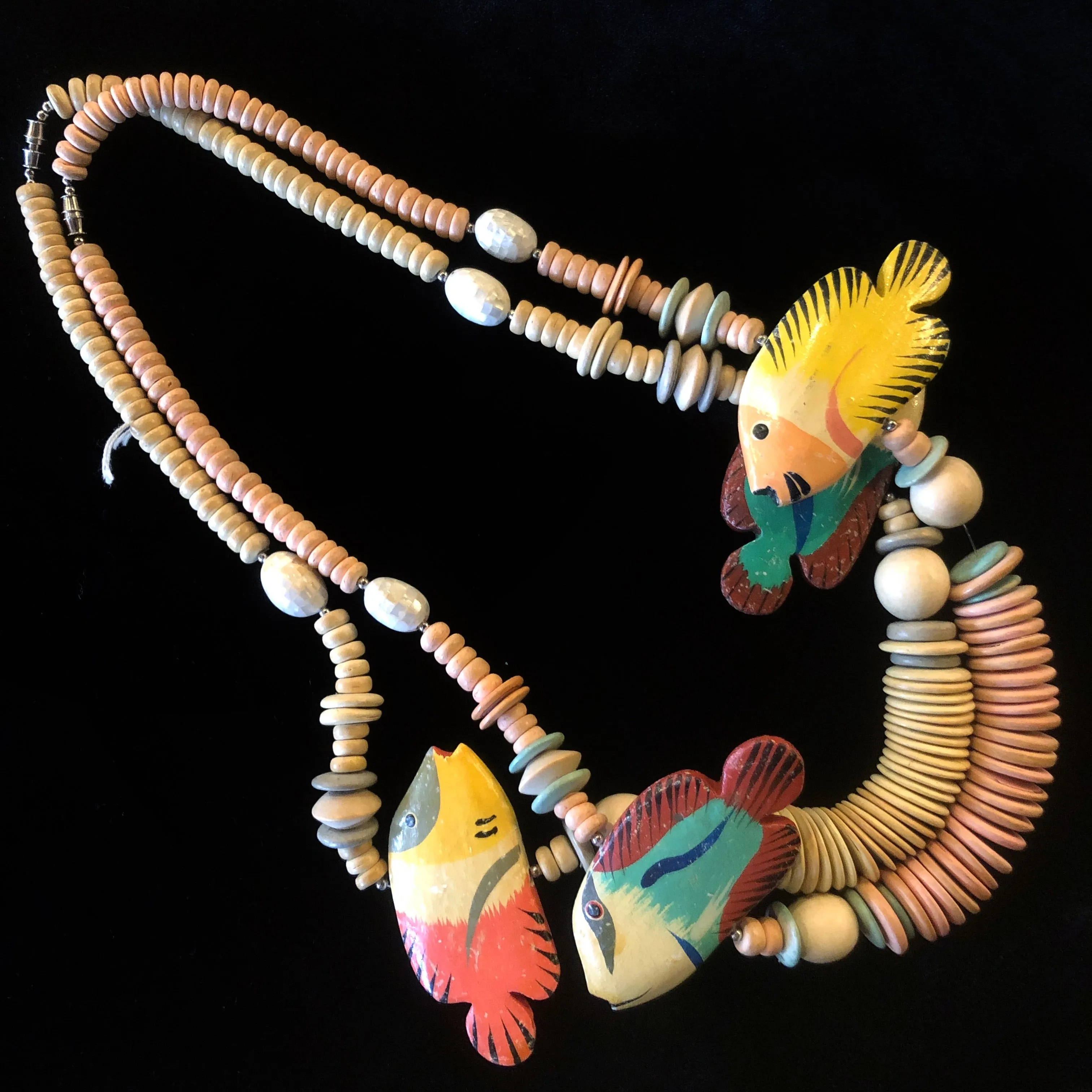 TWO VINTAGE 80s FISH NECKLACES
