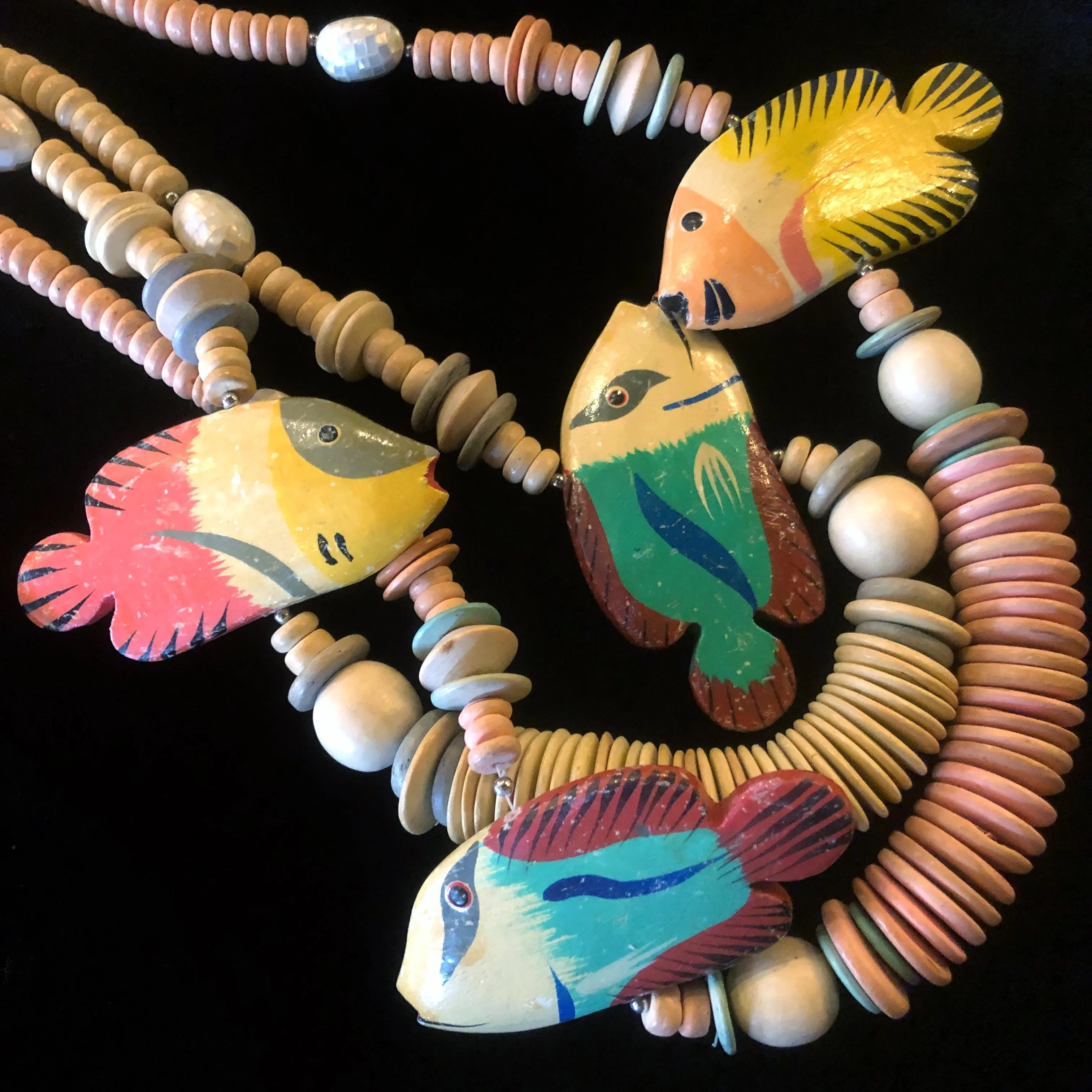 TWO VINTAGE 80s FISH NECKLACES