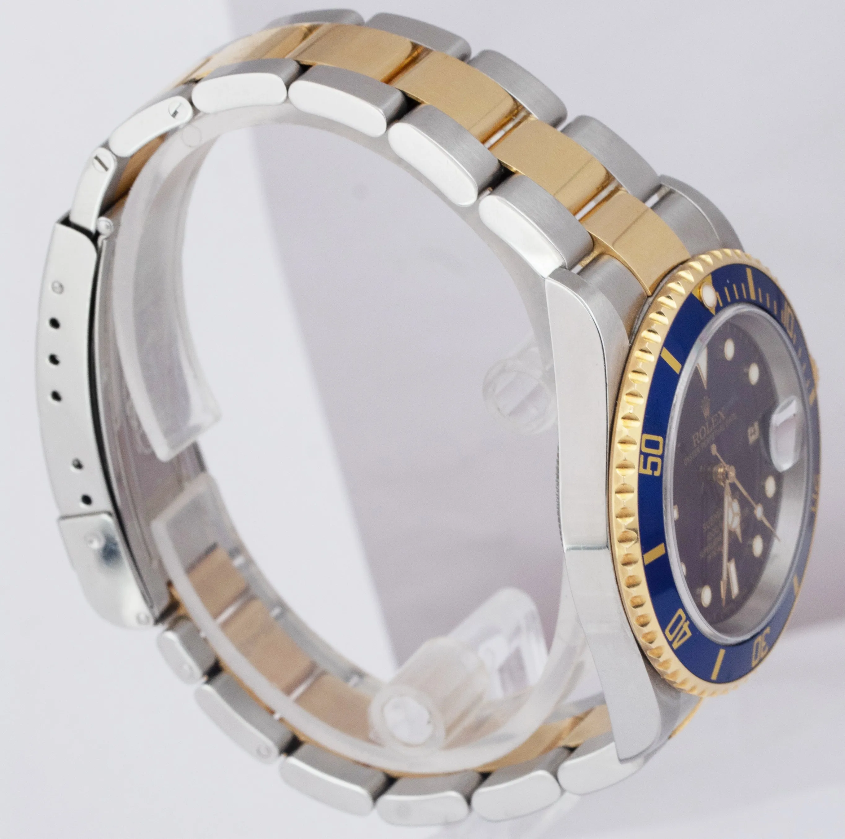 UNPOLISHED 2007 Rolex Submariner Two-Tone Gold Blue NO-HOLES 40mm Watch 16613 LB