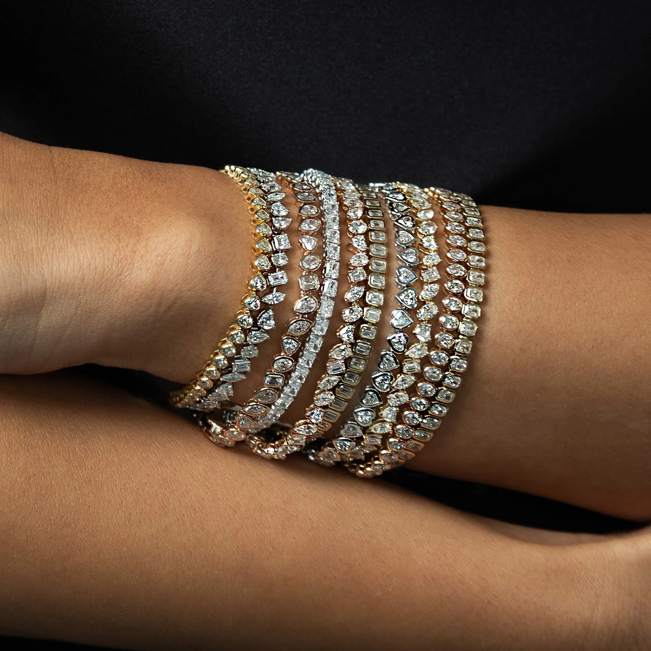 Up and Down Heart Diamond Bezel Tennis Bracelet