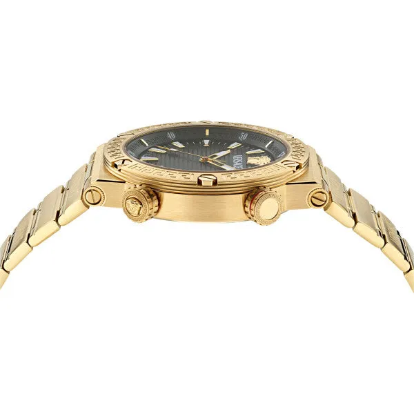 Versace Greca Logo Divers Gold Stainless Steel Black Dial Quartz Watch for Gents - VE8G00624