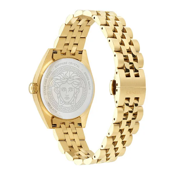 Versace V-Code Gold Stainless Steel Black Dial Quartz Watch for Ladies - VE8I00724