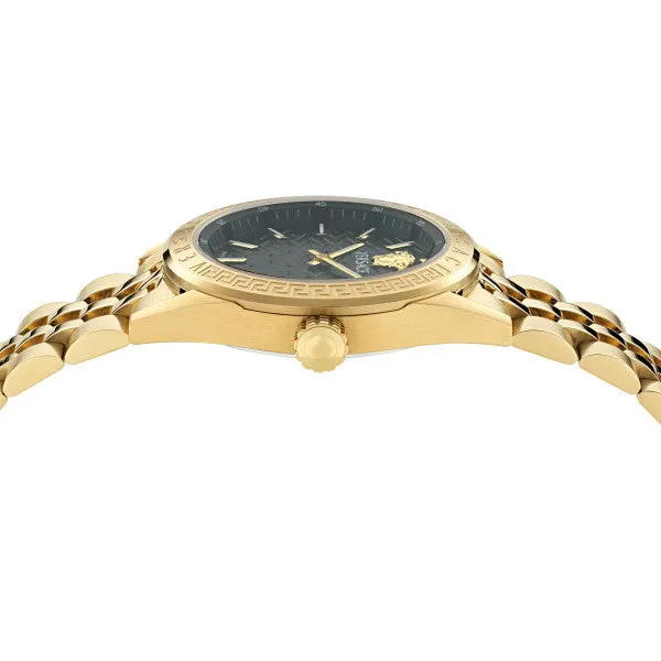 Versace V-Code Gold Stainless Steel Black Dial Quartz Watch for Ladies - VE8I00724