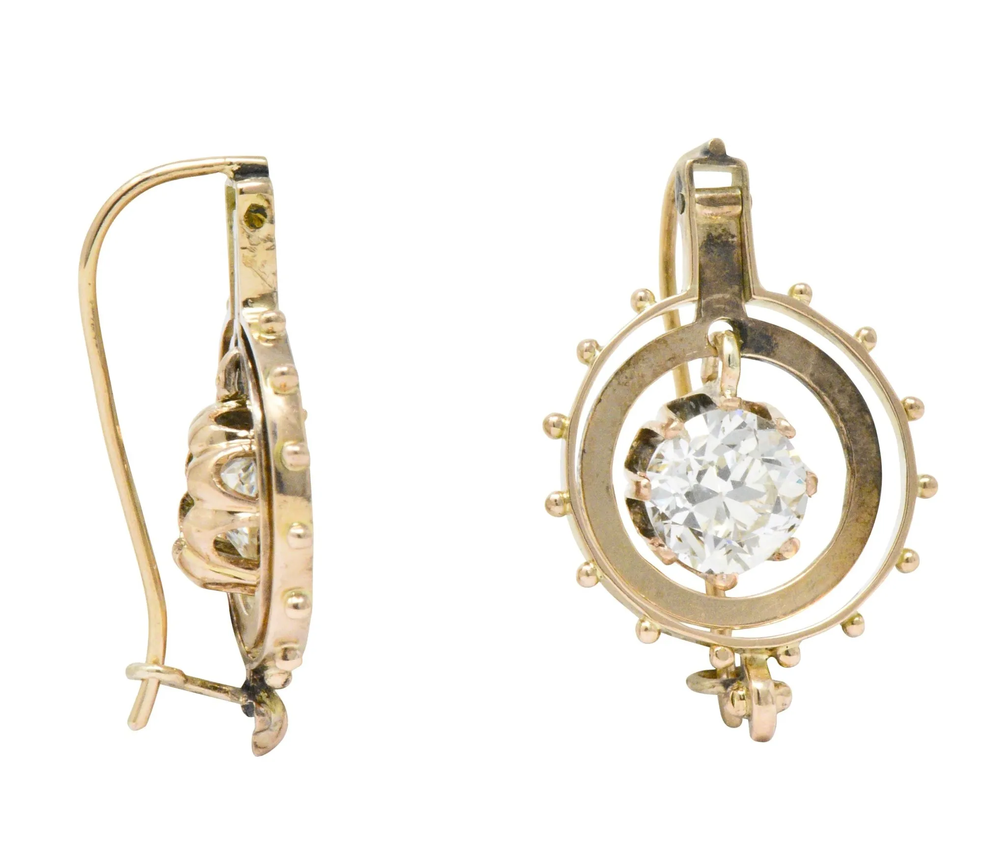 Victorian 1.95 CTW Diamond 14 Karat Rose Gold Drop Earrings GIA