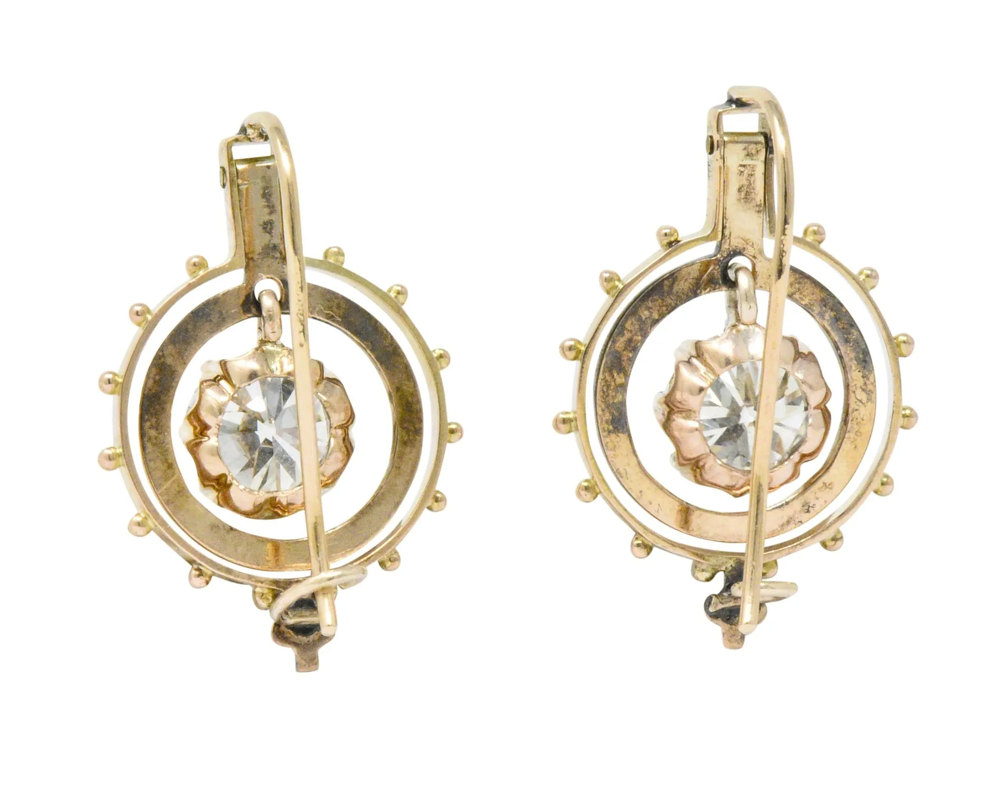 Victorian 1.95 CTW Diamond 14 Karat Rose Gold Drop Earrings GIA