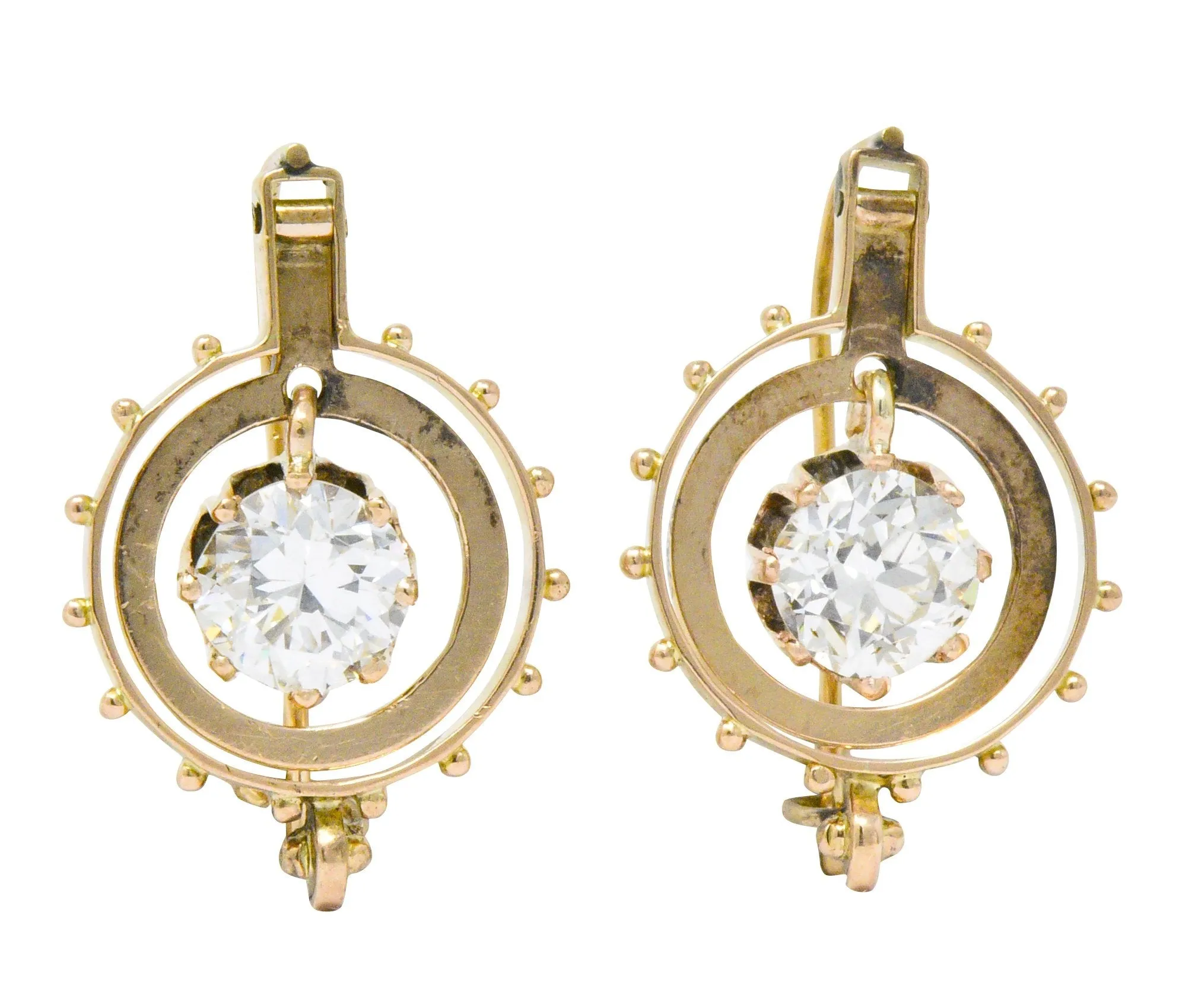 Victorian 1.95 CTW Diamond 14 Karat Rose Gold Drop Earrings GIA
