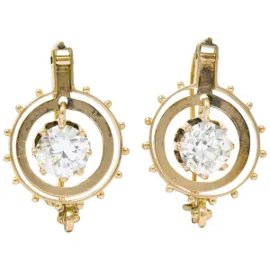 Victorian 1.95 CTW Diamond 14 Karat Rose Gold Drop Earrings GIA