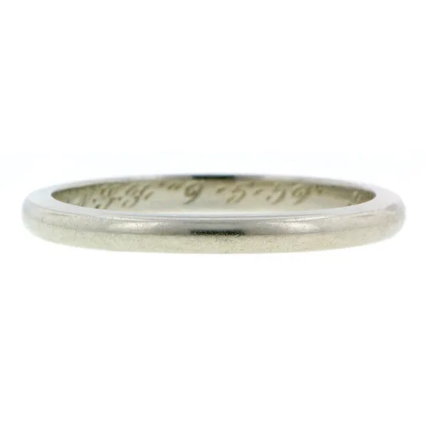 Vintage Half Round Wedding Band "9-5-59", White Gold, Size 5.25
