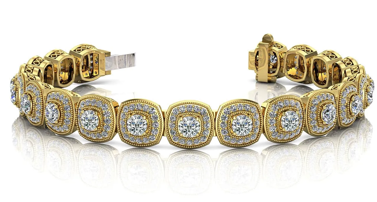 Vintage Inspired Fancy Diamond Bracelet with 5.50 ct.(finished) 1.1mm, 3.4mm