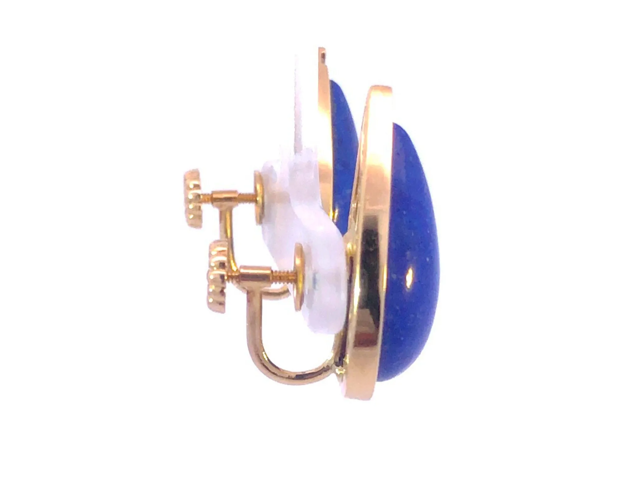 Vintage Lapis Lazuli and Diamond Pear Shape Earrings in 14K Yellow Gold