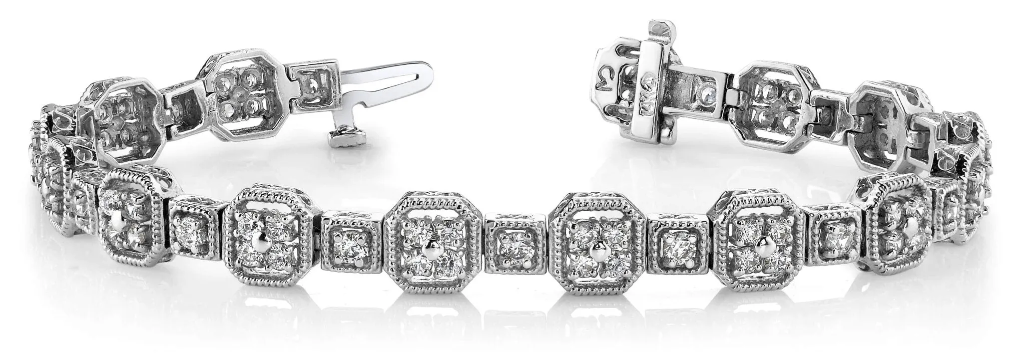Vintage Quad Square Diamond Bracelet with 3.00 ct.(finished) 2mm, 2.5mm