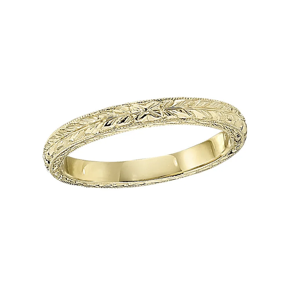 Vintage Style Hand Engraved Gold Band