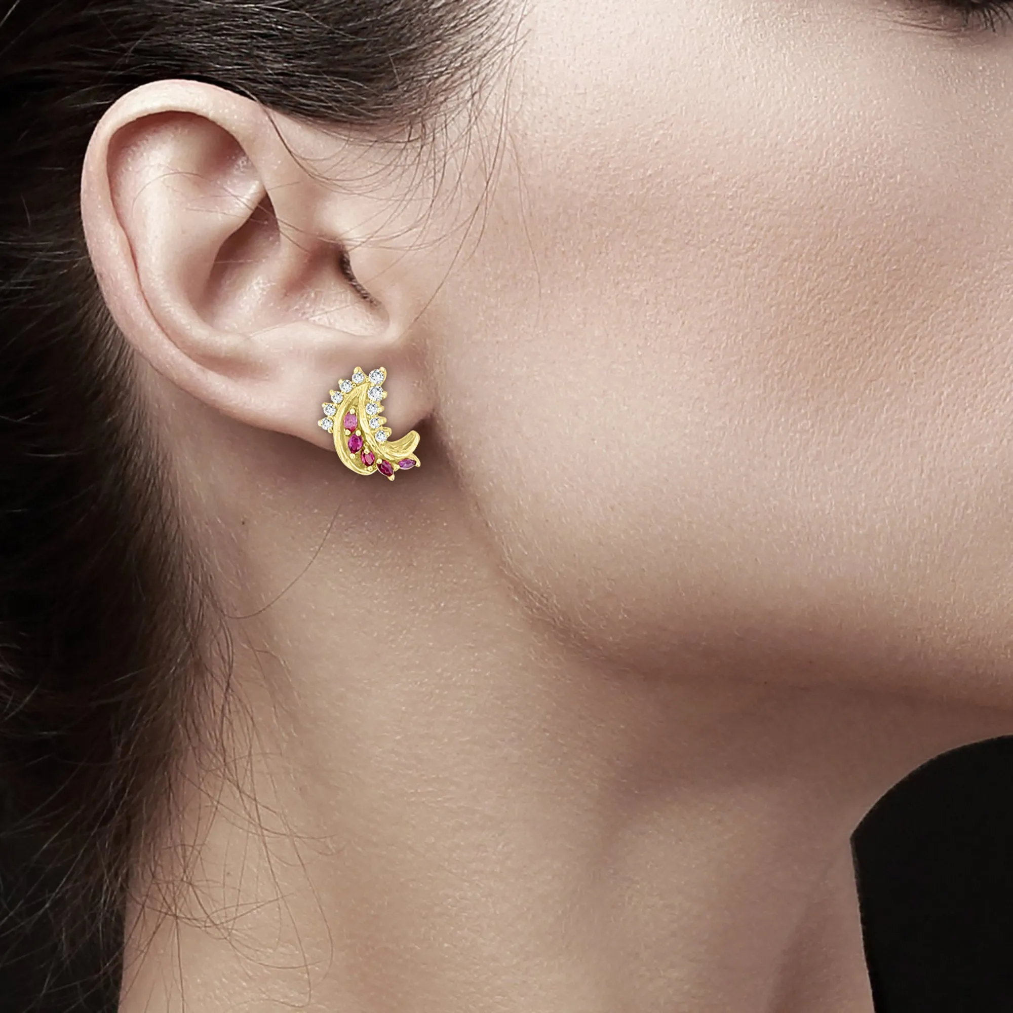 Vintage Style Ruby Diamond Earrings