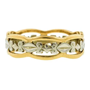 Vintage Wide Patterned Two Tone Wedding Band Ring
