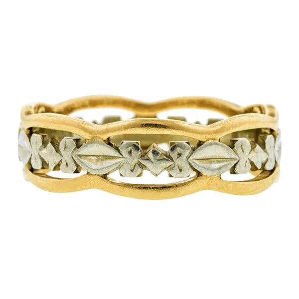 Vintage Wide Patterned Two Tone Wedding Band Ring