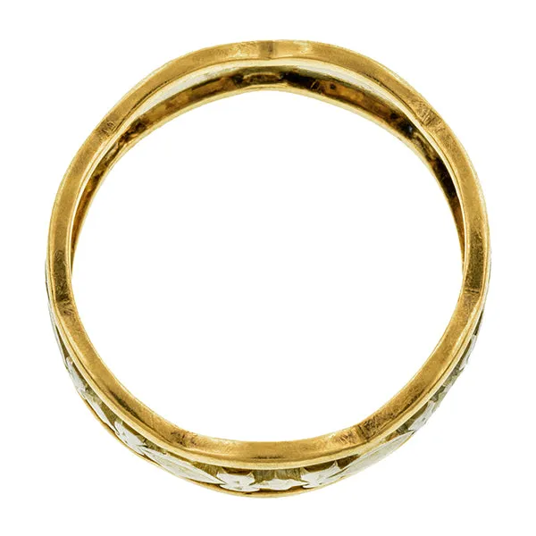 Vintage Wide Patterned Two Tone Wedding Band Ring