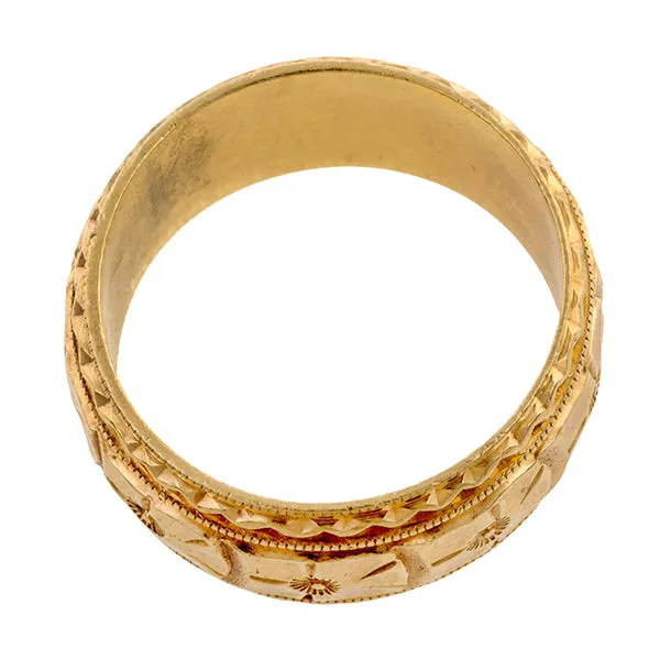 Vintage Wide Patterned Wedding Band Ring, Size 6 3/4