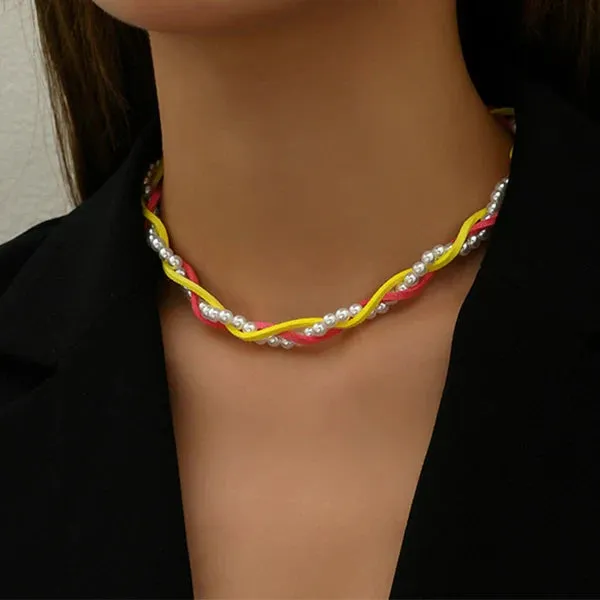 Wedding Party Jewelry Long Black Ribbon Choker Necklace For Women Elegant White Imitation Pearl Beach Vacation Necklaces